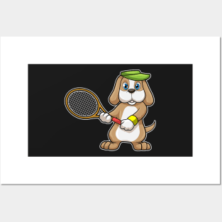 Dog at Tennis with Tennis racket & Cap Posters and Art